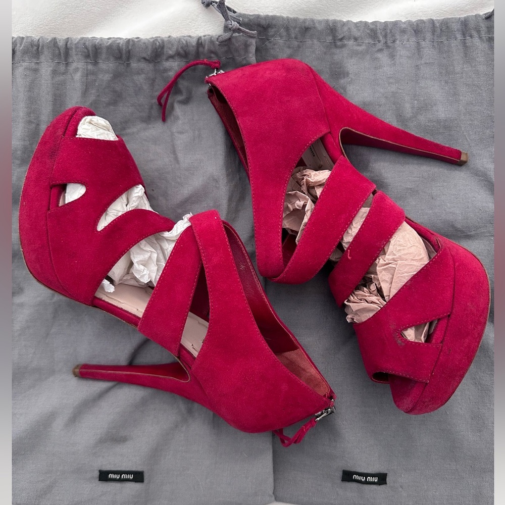 Miu Miu red suede platforms
